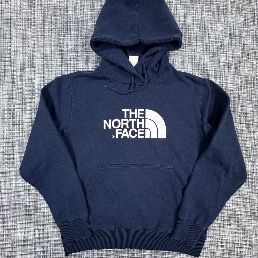 The North Face Hoodie Mens Medium Navy Blue Logo Cotton Blend Fleece Pullover